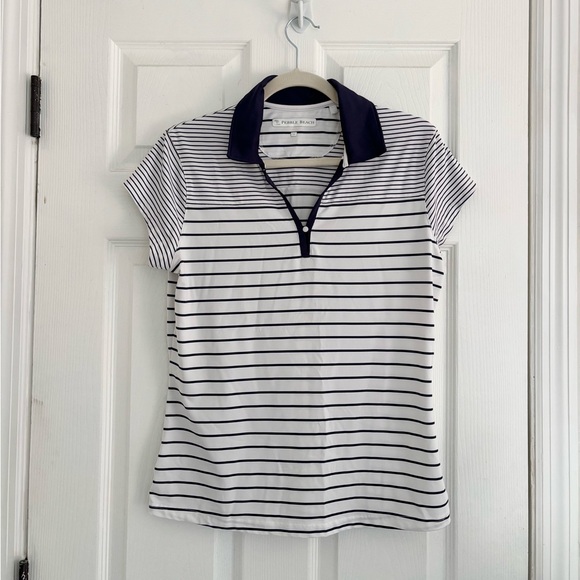 Pebble Beach Navy and White Striped Polo Shirt - Picture 1 of 6